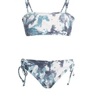 Kanu Surf Groovy Blue Gray Tie Dye 6 UPF 50+ Sport Bikini Bandeau NEW Girl Denim